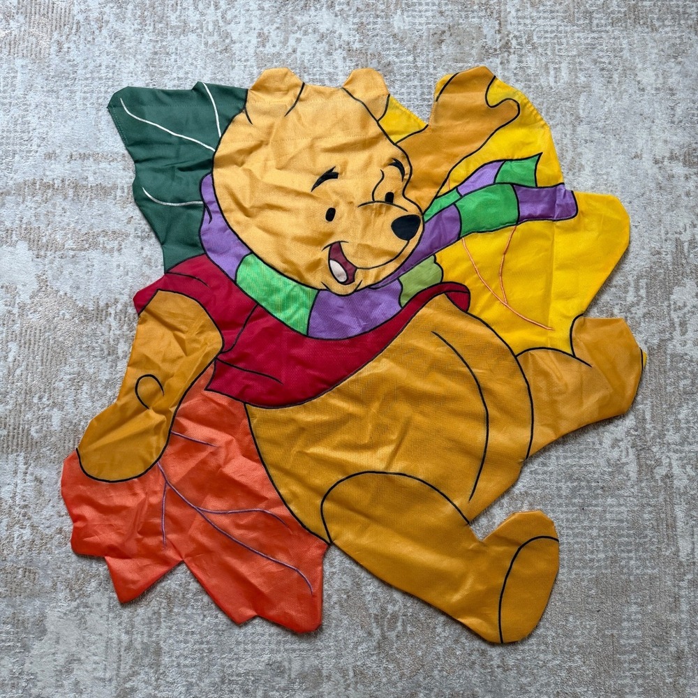 Vintage 90s Disney Winnie the Pooh Autumn Porch Garden Nylon Banner Flag
